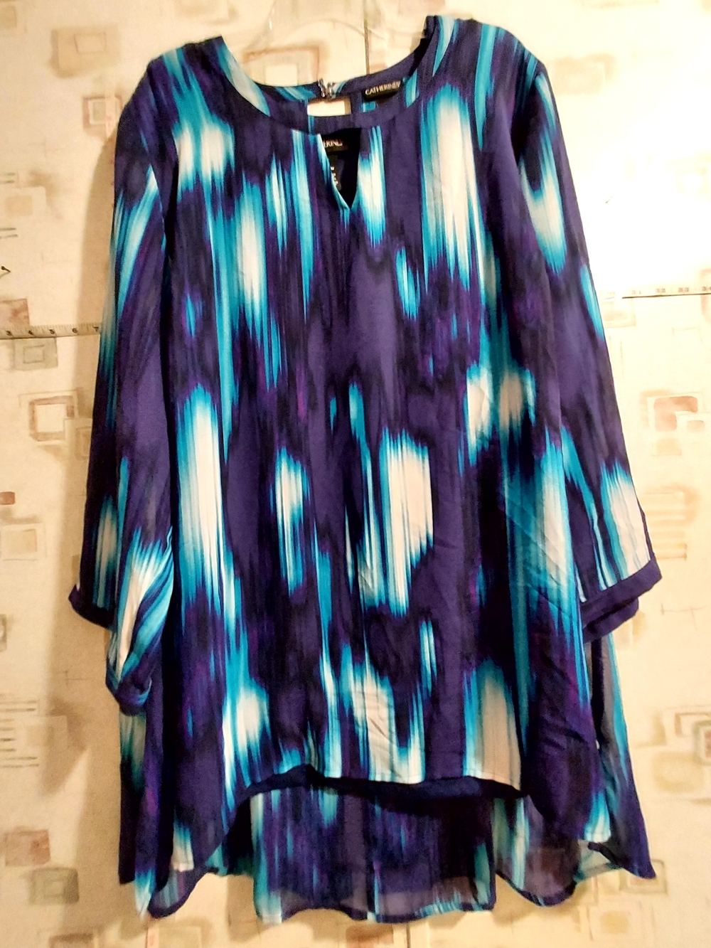 Catherines Blue Teal White Abstract-Print Tunic